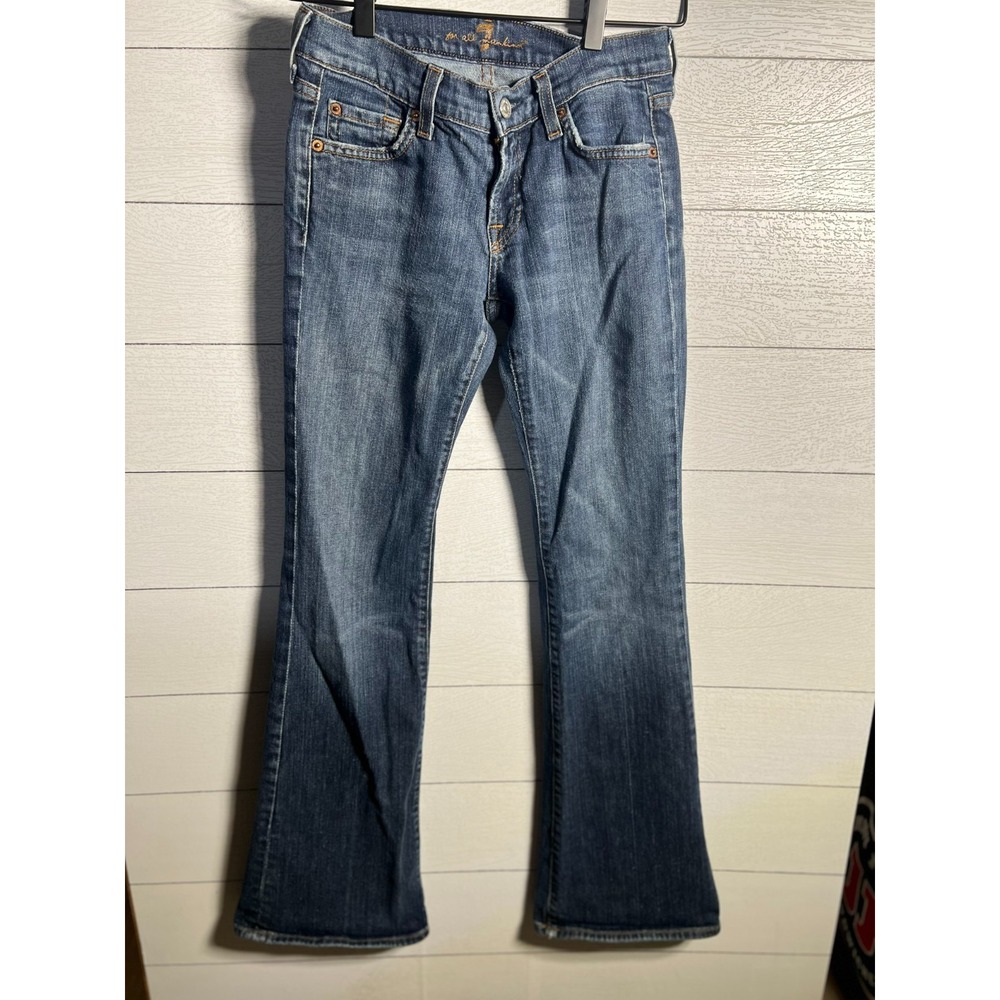 7 For All Mankind Low Rise Flare Jeans Women 26x32 Boho Hippie Dark Wide Leg